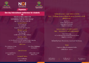 One day International Conference for Students on "ISSUES & CHALLENGES FOR SUSTAINABILITY IN THE VUCA WORLD " on April 12th 2019
