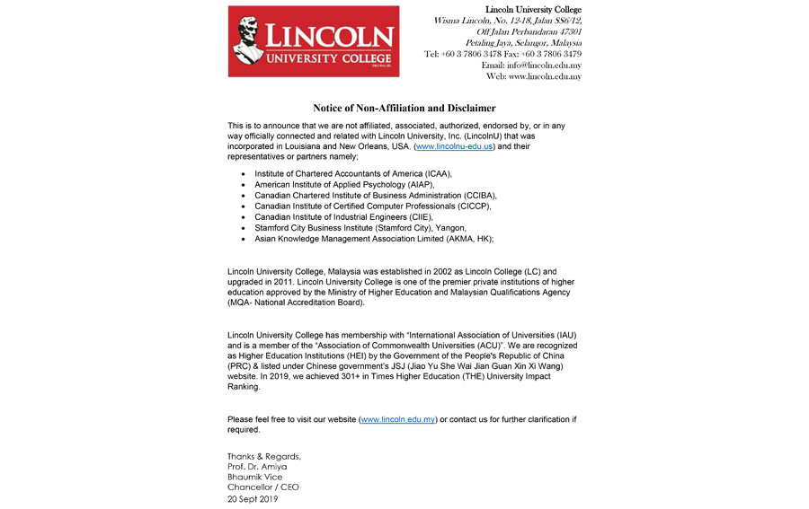 Notice of Non-Affiliation and Disclaimer