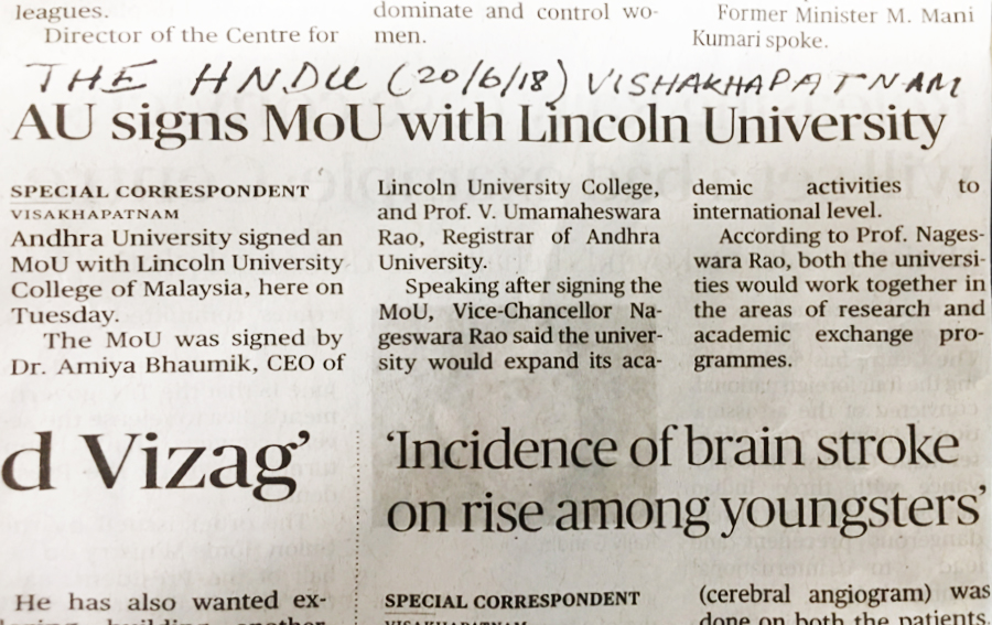 Ceremony between Lincoln University College & Andhra University